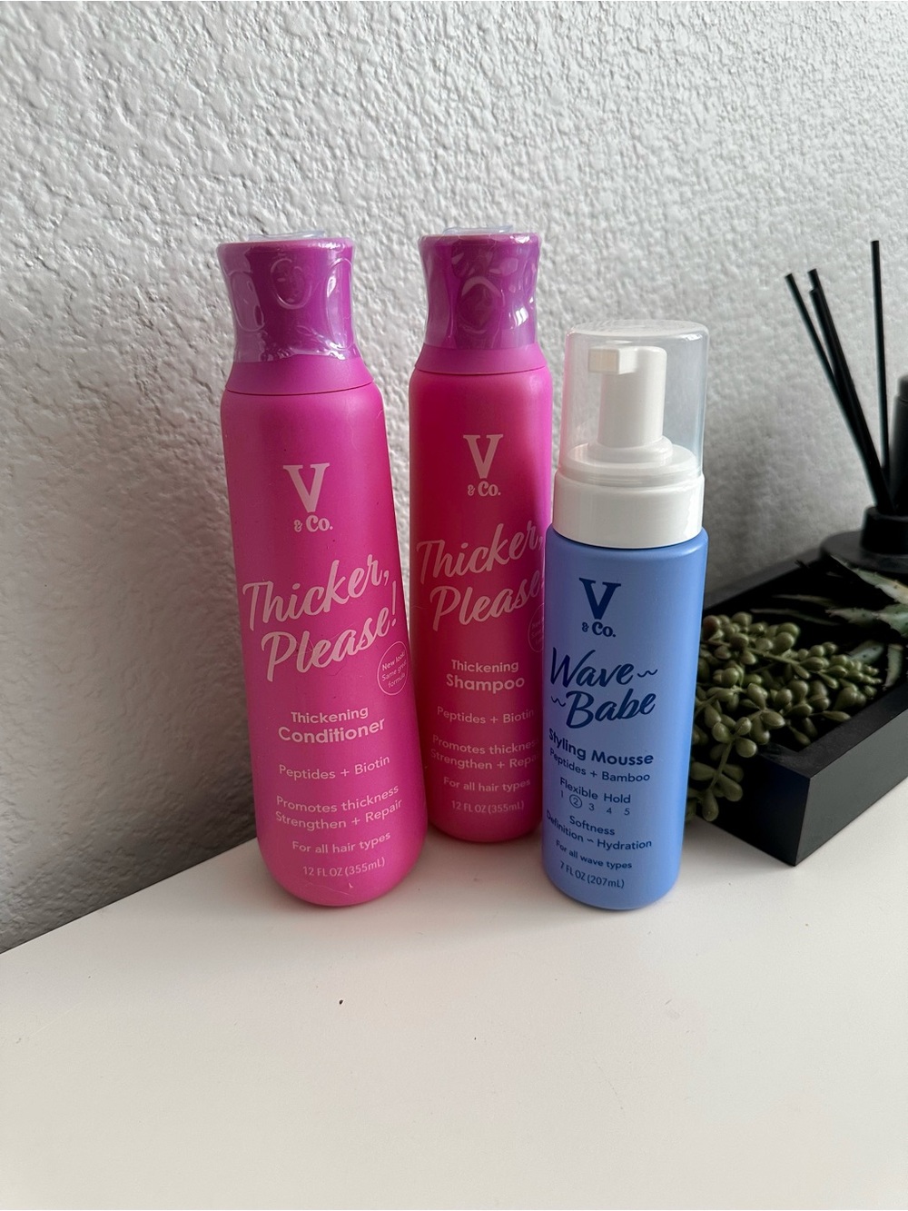 V & Co. Thicker, Please! Shampoo + Conditioner & Wave Babe Mousse - Pink & Blue